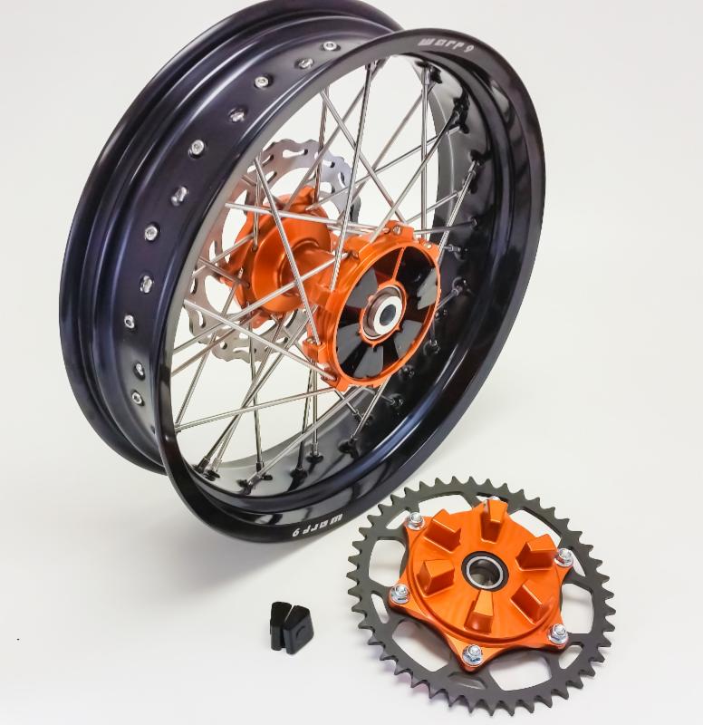 Rear 18 x 2.15 Black Rim/Orange Hub/Silver Spokes and Nipples for KTM 500 EXC 2012-2016 Warp 9 Complete Wheel Kit 